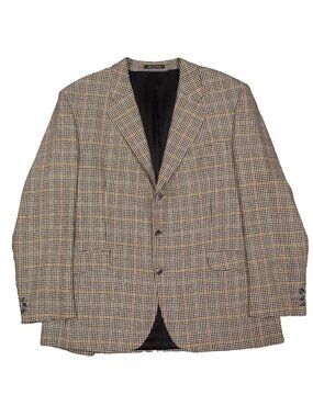 Vintage Wool Silk Blazer Hudson Room England Sport Coat Houndstooth Yellow 44R